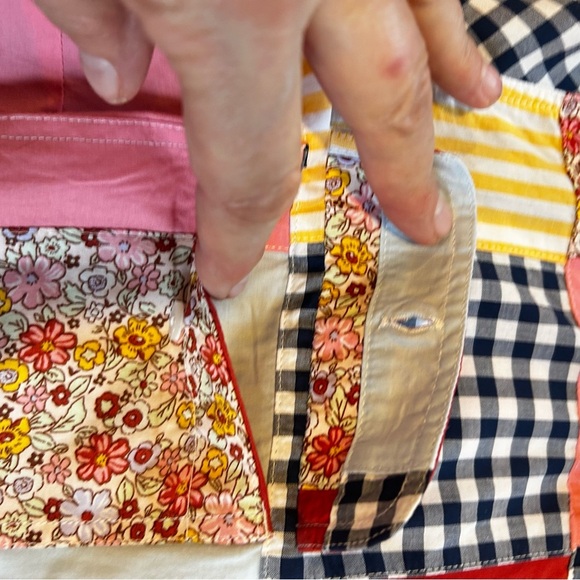 Lands End 100% Cotton Patchwork Button Front Long Sleeve Belted Small pockets - Picture 14 of 16